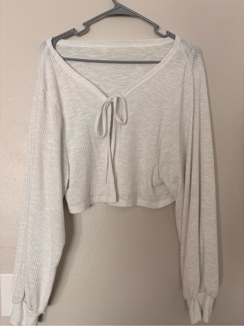 Shein Lightweight White Tie-Front Cropped Top